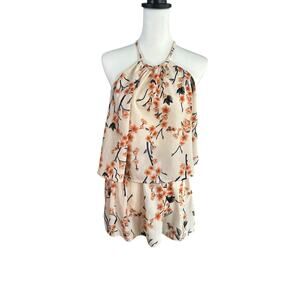 Blue Blush Women's Halter Romper Cream Floral Size Small